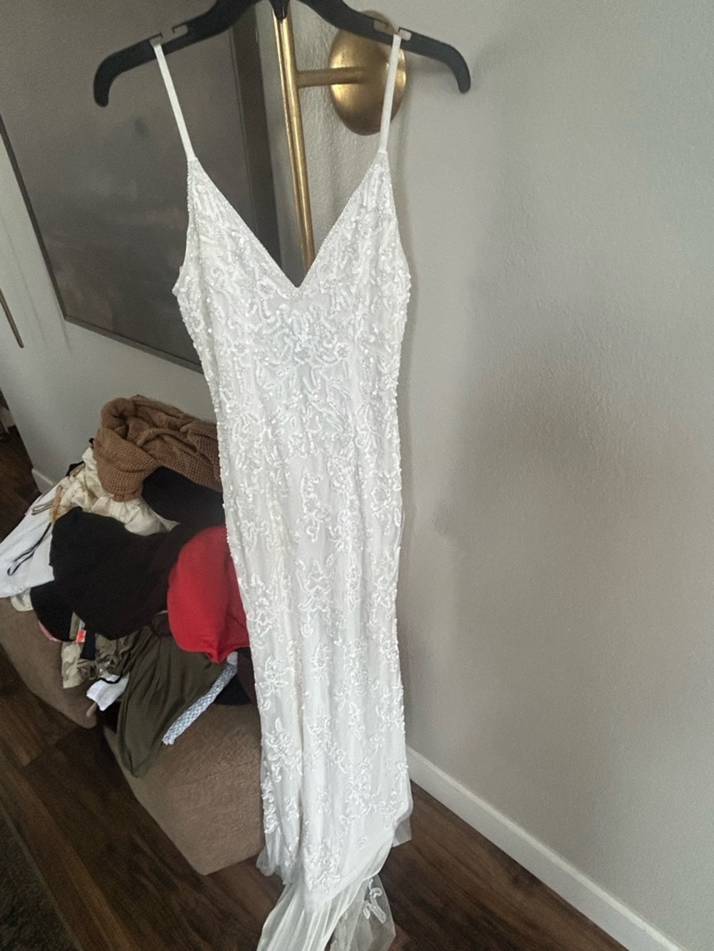 NWT Lulus Everlasting Passion White Sequin Beaded Backless Maxi Dress - Picture 8 of 12